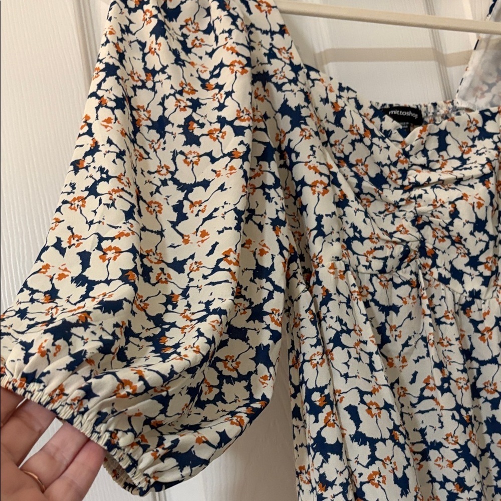 Mittoshop Navy and Orange Floral Blouse small - Picture 2 of 7